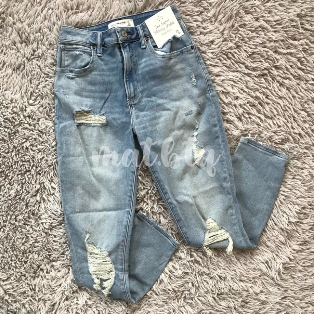 Abercrombie & Fitch Distressed High Rise The Super Skinny Ankle Jeans 0S